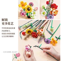 Romantic Roses Flowers Sunflowers Daffodils Gardens House Building Blocks Classic Model Mini Bricks Sets Kids Kits 2
