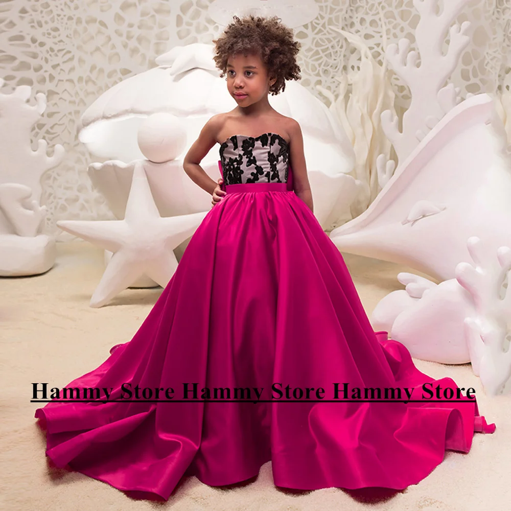 

Высококачественное атласное платье для девочки с цветами без рукавов с сердечком контрастных цветов платье со шлейфом для первого причастия платья на выпускной