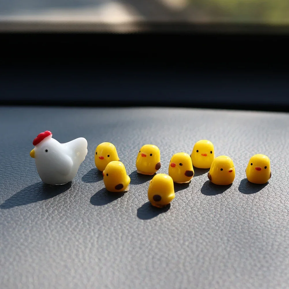 Cute Mini Chickens Car Dashboard Accessories Fun Chicks Car Rearview Mirror Decor Interior Ornaments Fairy Garden Home Car Gifts