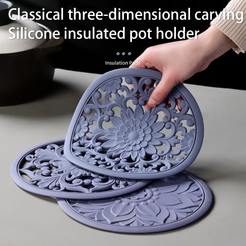 Juego de 3 Posavasos de Silicona Huecos Vintage, Resistentes al Calor, para Decoración de Mesa de Comedor