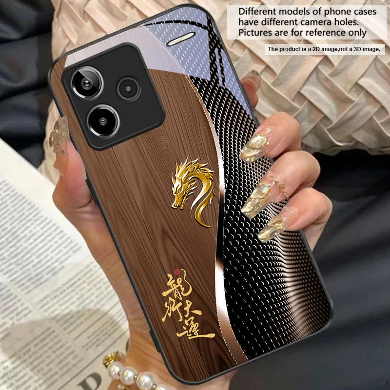 Elegant Black Tempered Glass Phone Case with Traditional Dragon Totem Design