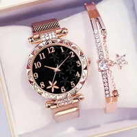 2PCS Fashion Women's Watches Set Magnet Buckle Mesh Strap Analog Quartz Watch Star Bracelet Set Reloj Mujer - Image 2