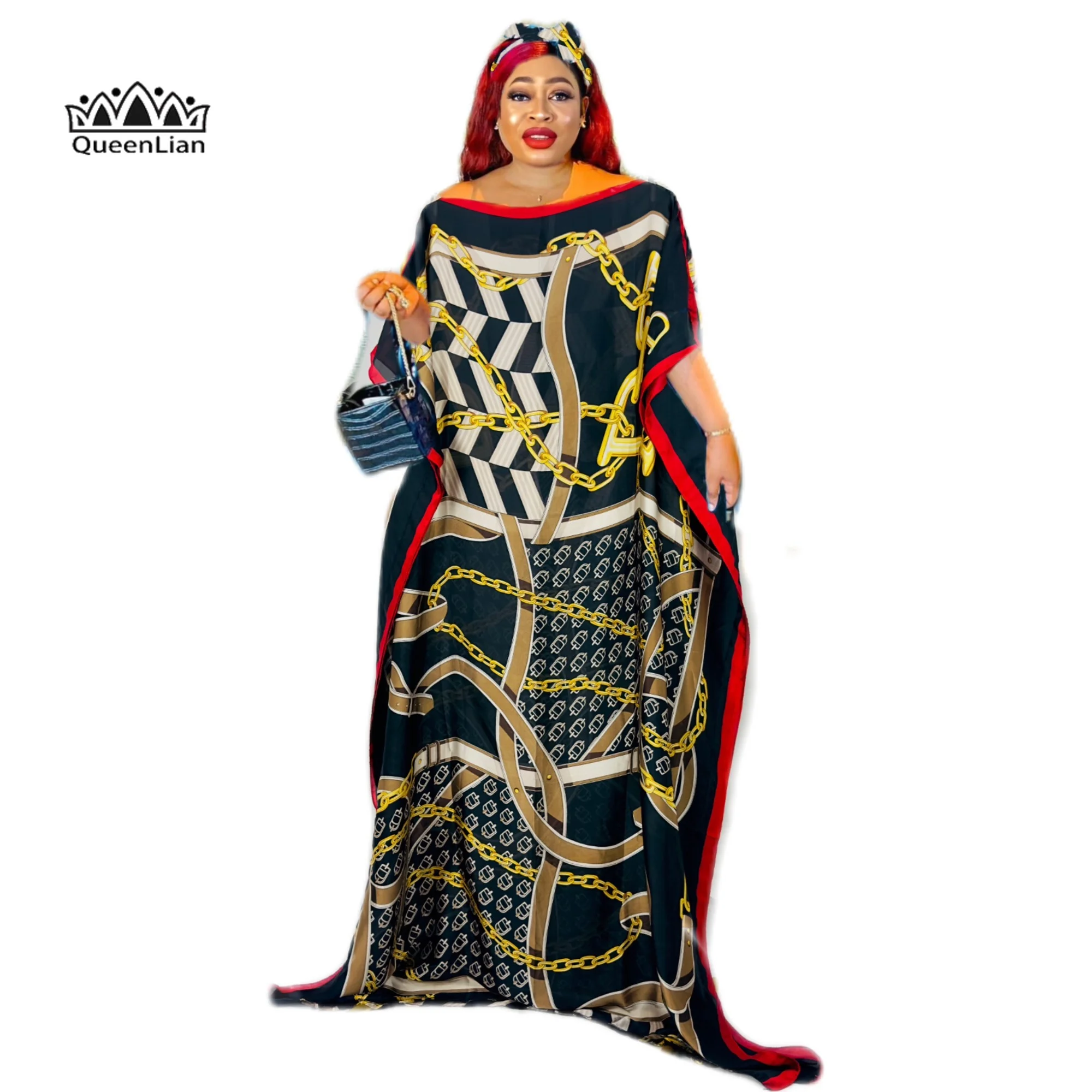 2024 New Style Fashion Oversize African Women Clothing Dubai Dashiki Abaya Free Size Print Design With Scarf Loose Long Dress