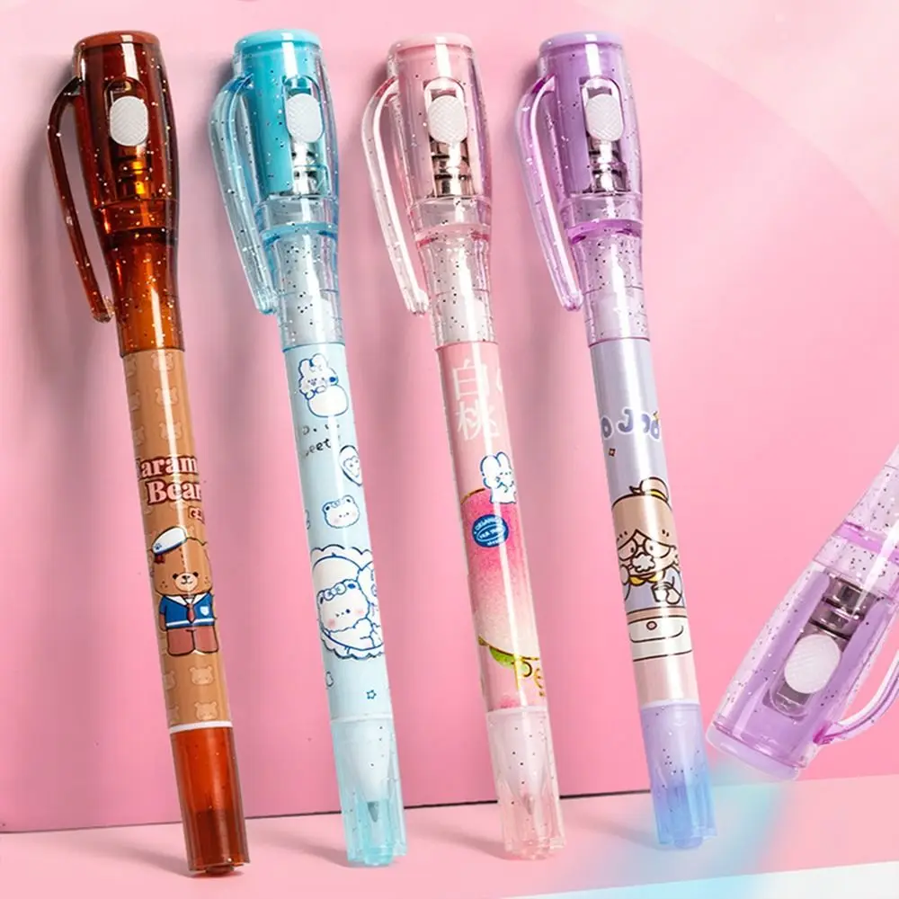 신비롭게 사라지는 귀여운 투명 마커 LED UV 램프와 작은 빛이 있는 투명 볼펜 이중 헤드 젤 펜