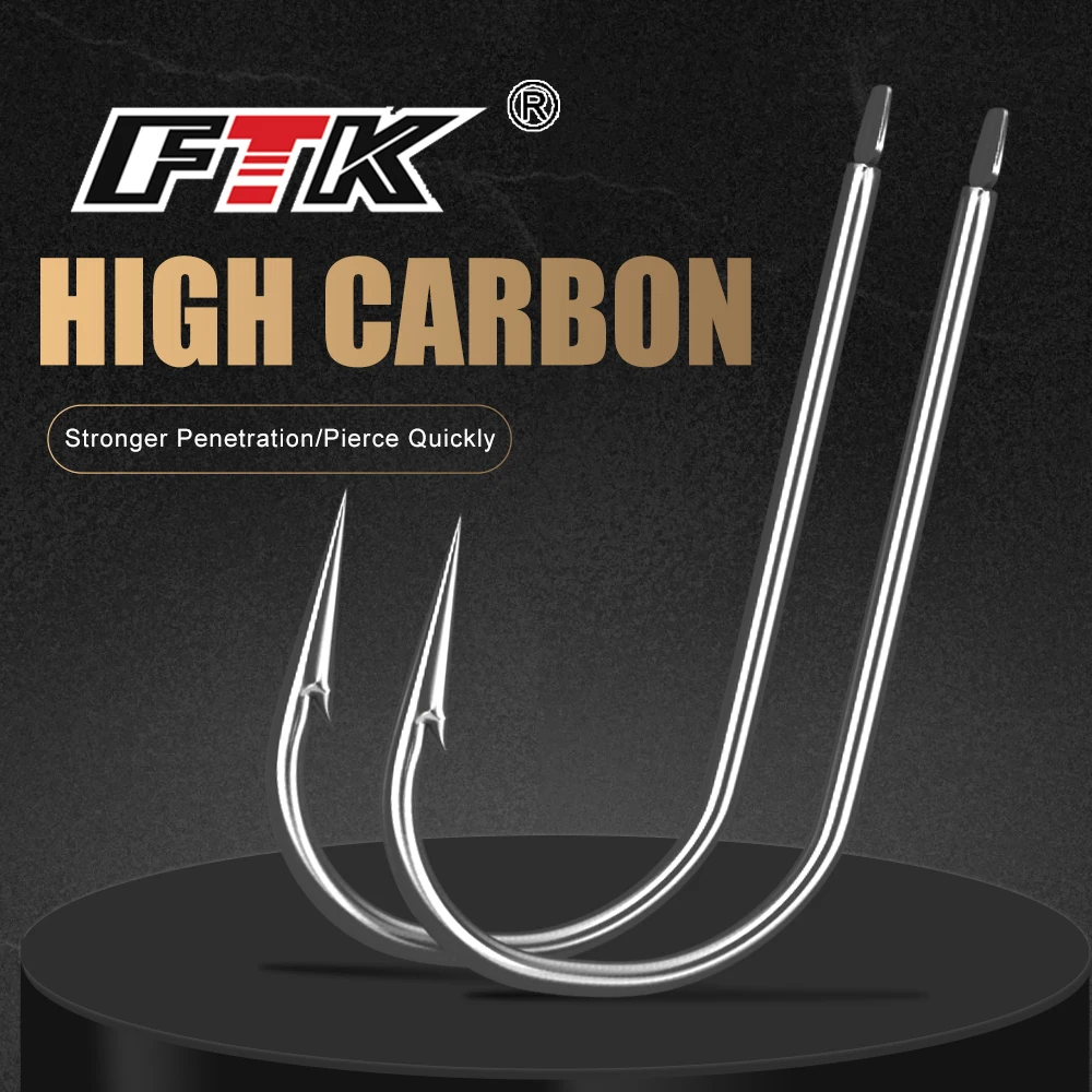 

FTK Flatted Round Barbed Hook Fishing Supplies 5 Pcs Set Size5#-Size9# High Carbon Sharp Hooks For Fishing