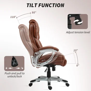 Office Chair with Swivel Wheels, Adjustable Height, Brown 5