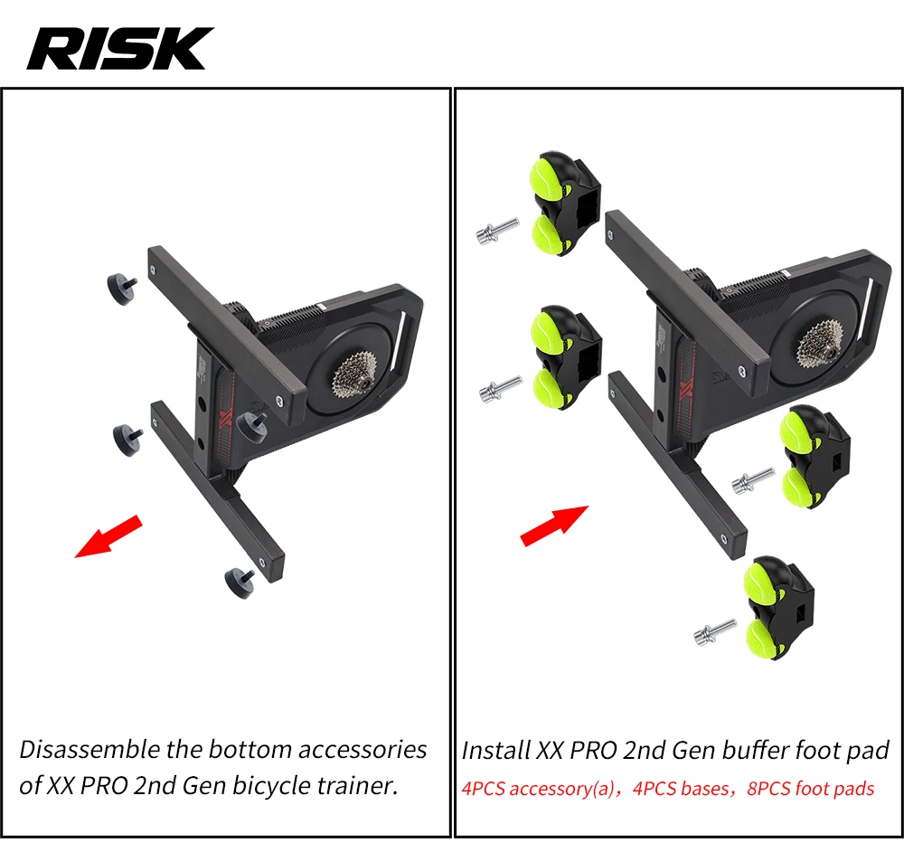 RISK Fahrrad-Smart-Trainer-Pufferfußplatten Rocker-Basisplatte Ständer Tennisballfüße für X2 / X2 MAX / XX PRO – Detail 6