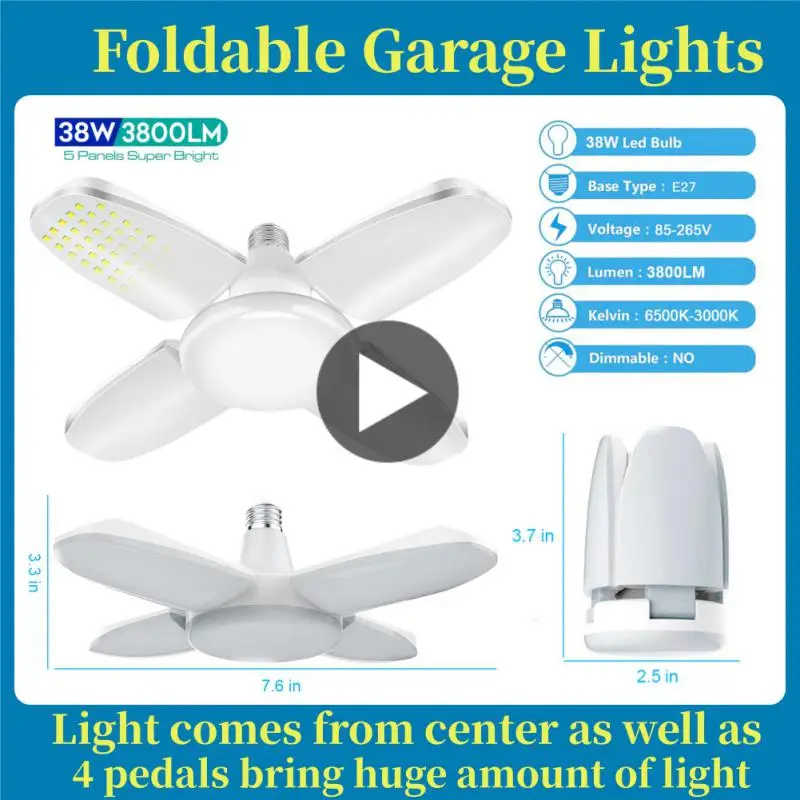 

38w Ajustable Led Fan Garage Light Folding Deformable Industrial Lighting Led Garage Ceiling Lights Lighting Ac85-265v Portable