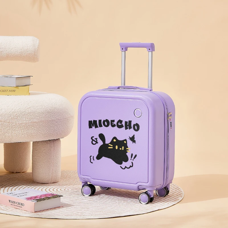Maleta de cabina pequeña con estampado de dibujos animados de 18 y 20 pulgadas, Maleta de concha dura, ruedas giratorias, equipaje de mano para viaje en avión