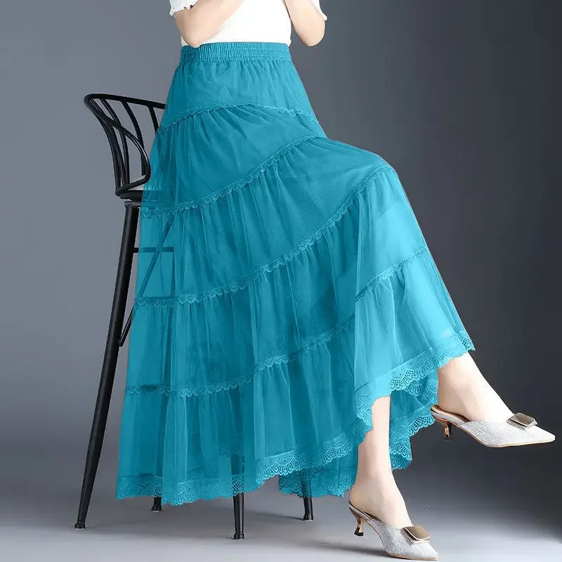 thumbnail image 1 of Falda de malla adelgazante de cintura alta de estilo coreano de moda para mujer primavera verano 2024 nueva llegada volante grande, 1 of 5