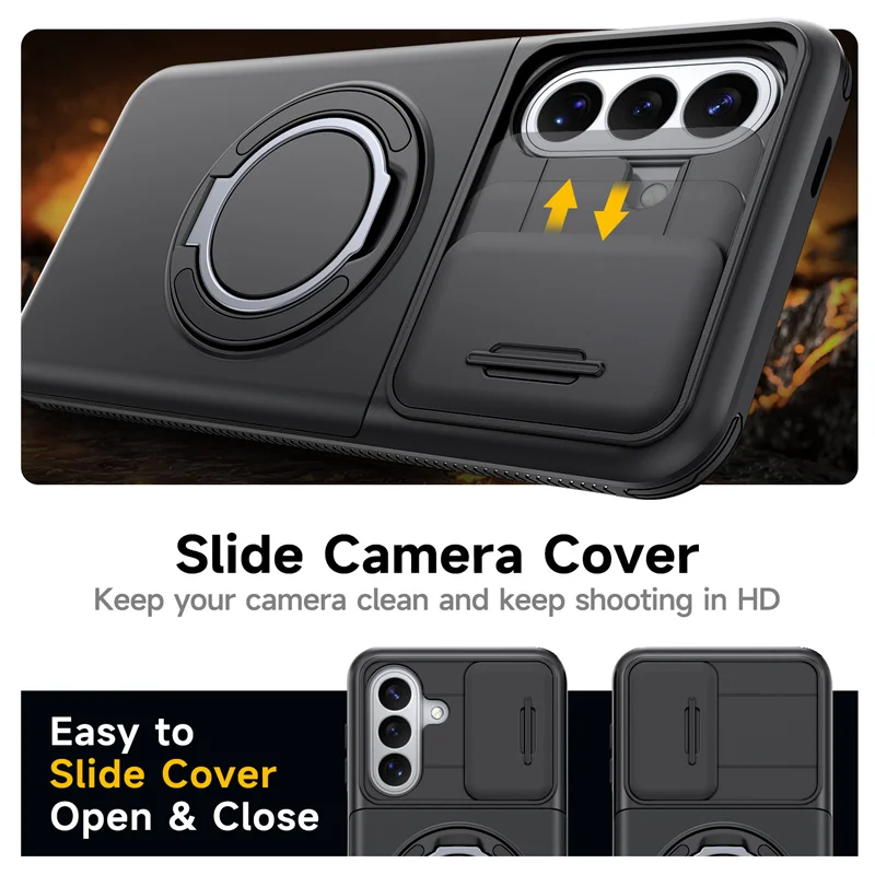 Magnetic Armor Card Wallet Case with Phone Ring Holder Cover