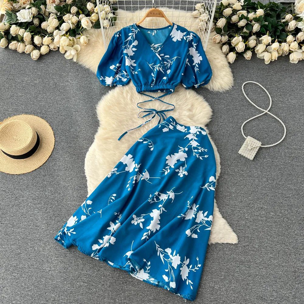 Large Size Summer 2 Piece Set Women Crop Top + High Waist Long Skirt Set  Maxi Matching Sets Printed Boho Sexy Beach Dresses Set - Dress Sets -  AliExpress