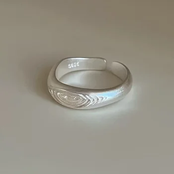 BF CLUB 925 Sterling Rings for Women Simple Geometric Handmade Irregular Retro Prints Ring Allergy For Birthday Gift