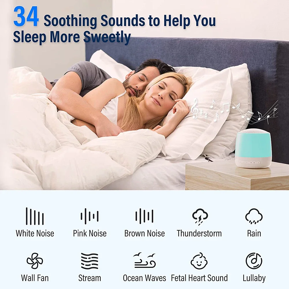 Baby Sound Machine White Noise Machine With Night Light 28 Soothing Sounds 32 Volume Levels Timer & Memory Function Night Light