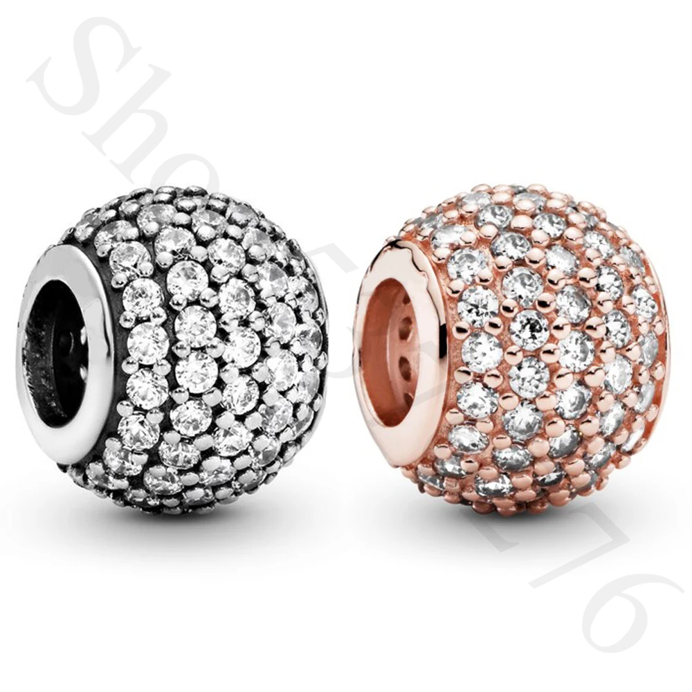 

Authentic 925 Sterling Silver Bead Sparkling Pave Ball Charm Fit Pandora Women Bracelet Bangle Gift DIY Jewelry