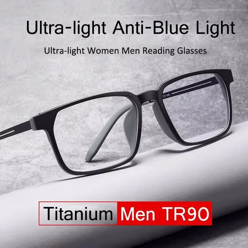 Reine Titan Anti-Blaulicht Lesebrille für Männer und Frauen TR90 Vollrand Alterssichtbrille Computerbrille Dioptrien +1,0 +4,0 – Detail 1