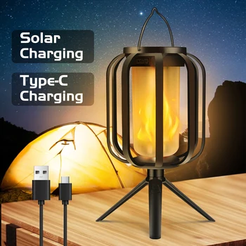 Lanterne solari Luci a sospensione per esterni Impermeabile 2 vie di ricarica Luce a fiamma solare per lanterna decorativa esterna per Natale 1