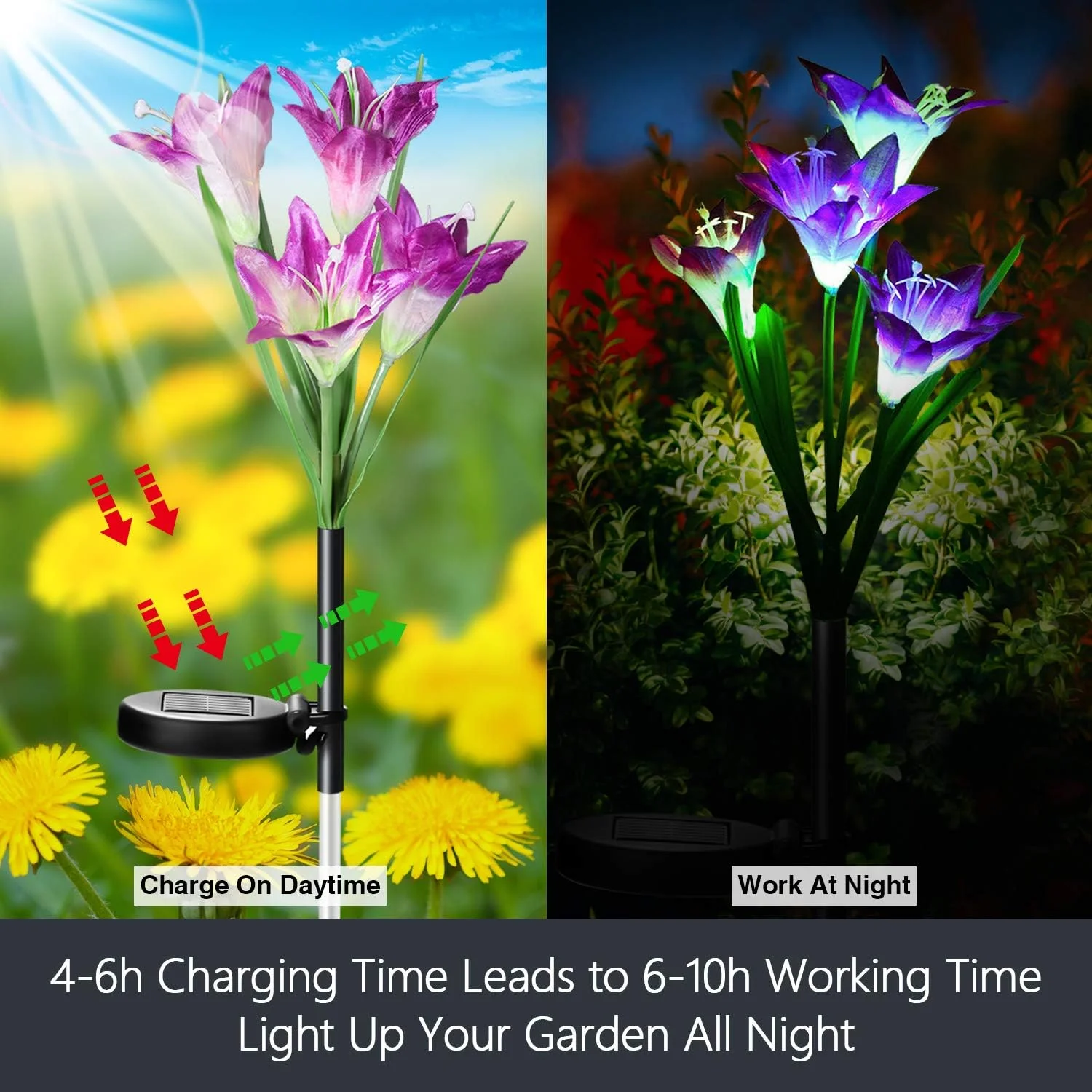 Outdoor Solar Lights 2Pack Solar Garden Lamp with Bigger Lily Flowers Waterproof 7Color Changing Lights Patio Yard Garden Decor 6