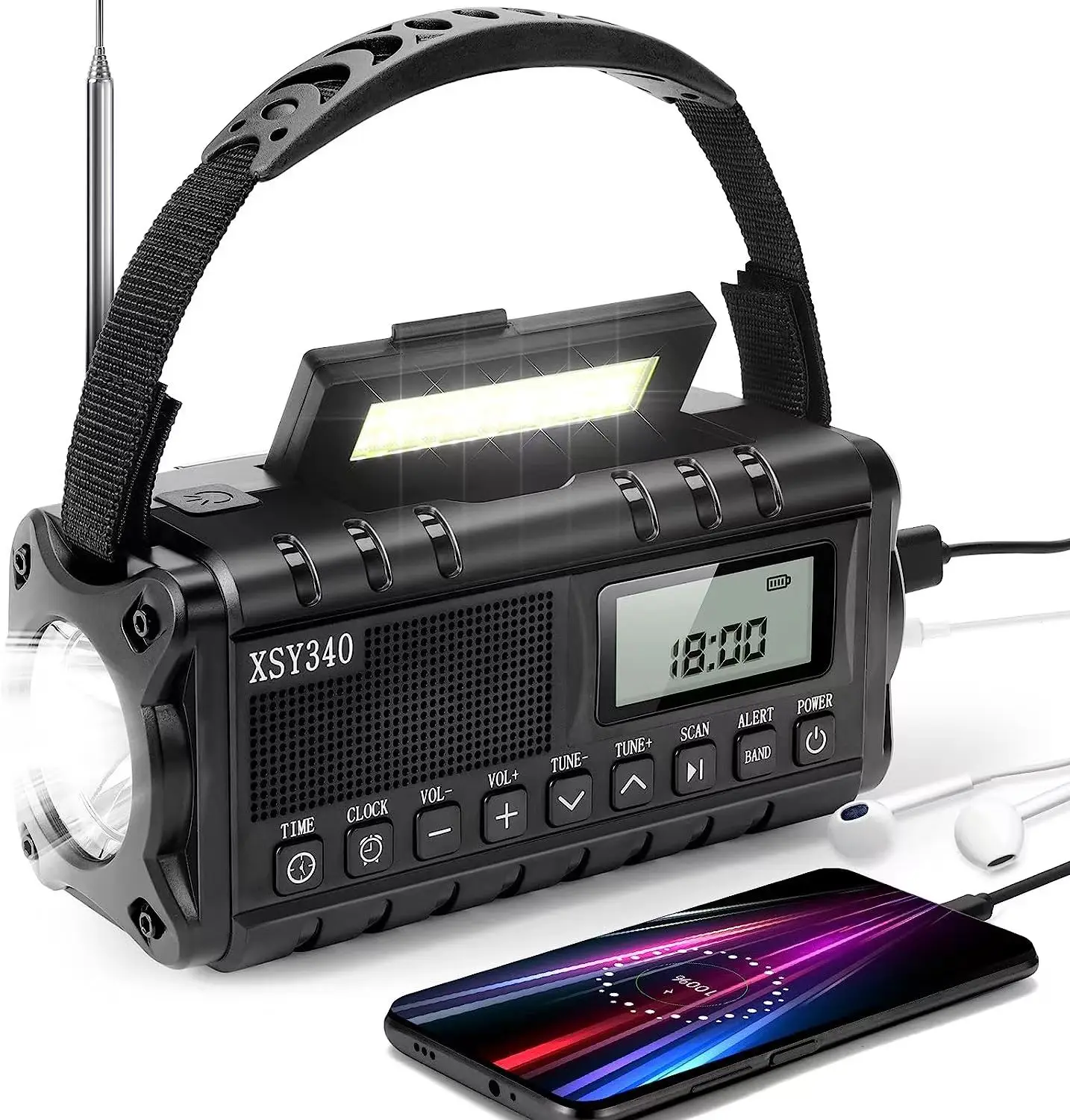 10000mAh zonne-handslingerradio, noodradio, zonne-handslingerradio, draagbare AM/FM/NOAA-weerradio met oplader voor mobiele telefoon, LED-zaklamp, leeslamp, SOS-alarm, overlevingsradio, or