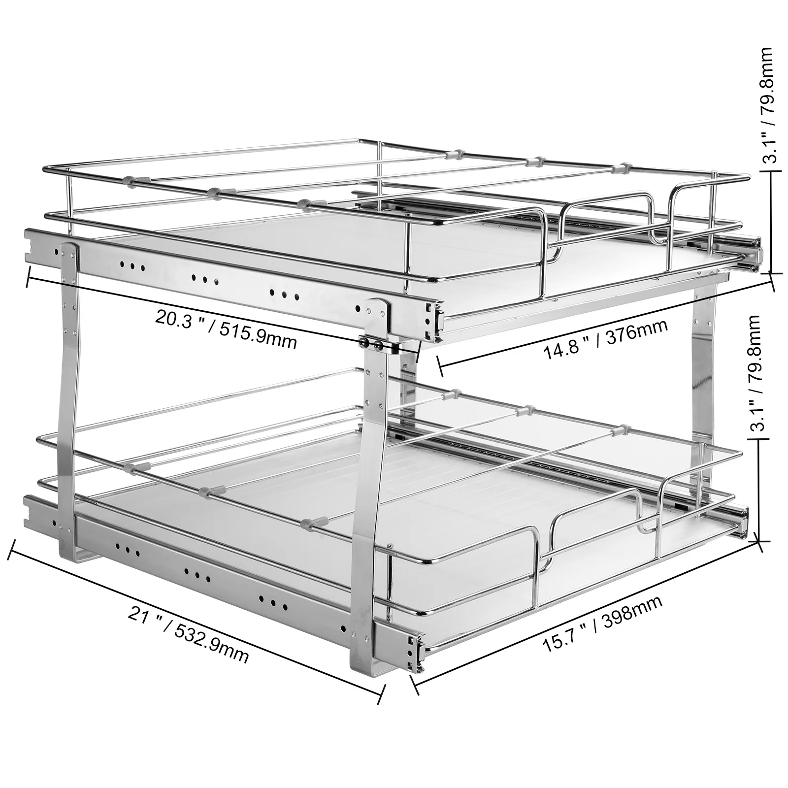 Organizer Estraibile Per Armadio Da Cucina In Acciaio Inox, Regolabile Da 26 A 42 Cm, Profondità 57 Cm, Capacità 36 Kg, Sottolavandino