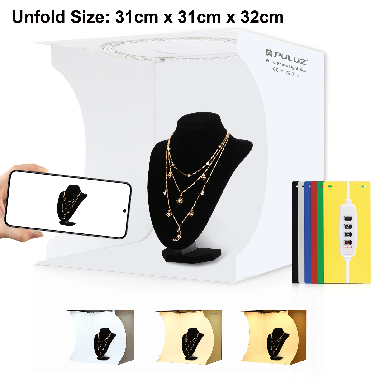 PULUZ 30cm Folding Portable Ring Light Board Photo Lighting Studio Shooting Tent Box Kit with 6 Colors Backdrops