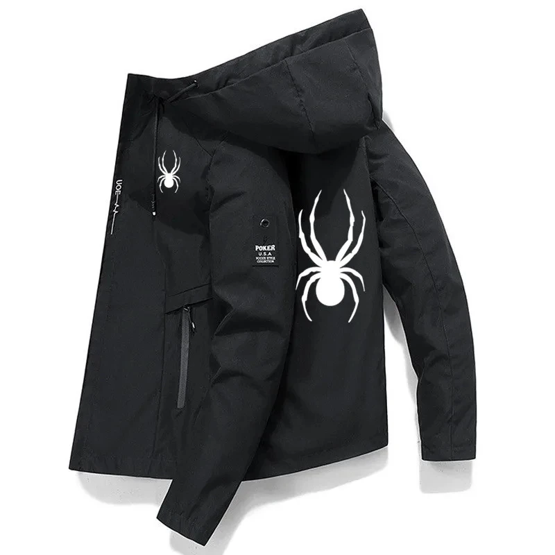 Sports Jacket Windbreaker Jacket Casual Jacket Men Spring Autumn Monochrome Zippered Hooded