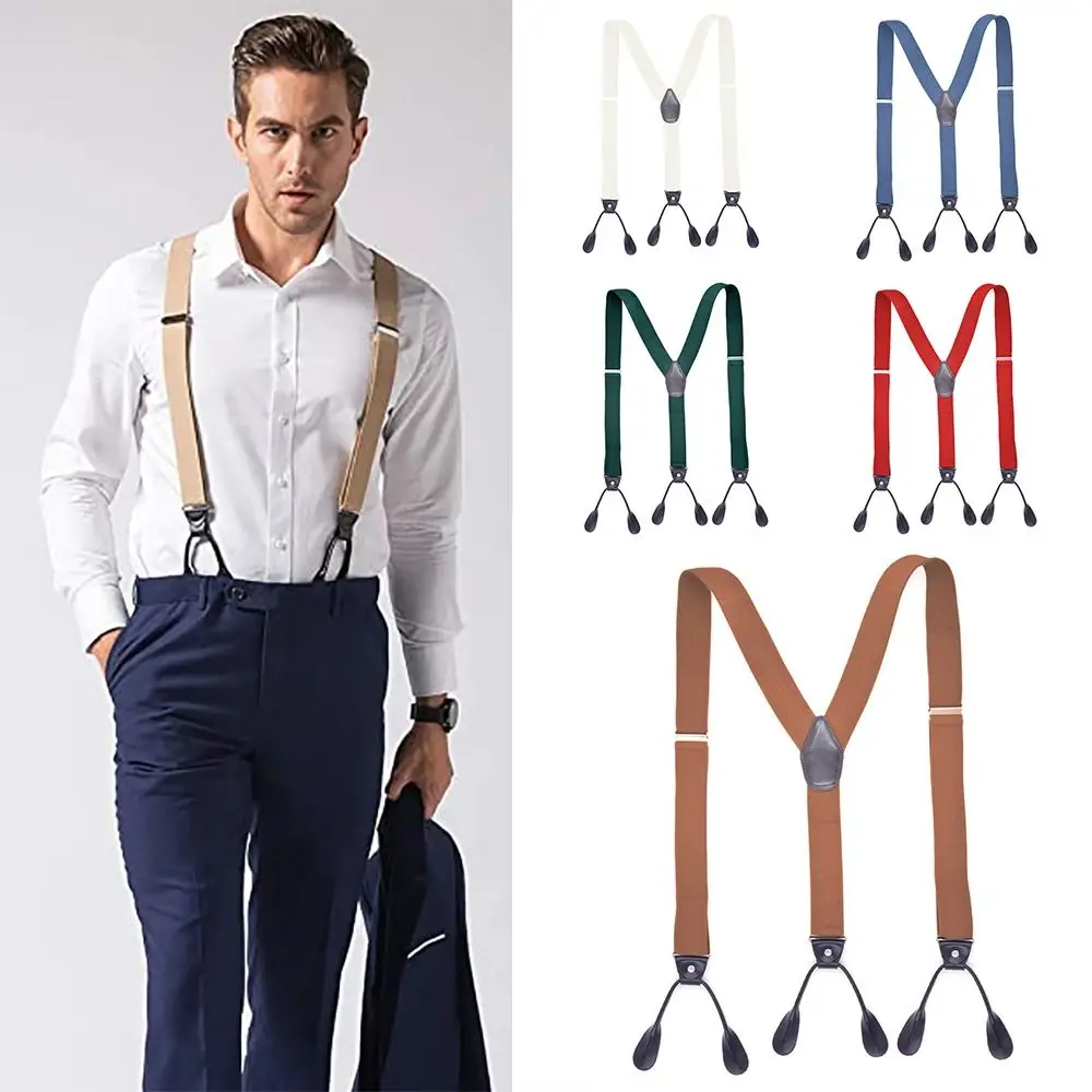 

Adult Vintage Trimmed Button End Leather Trouser Straps Belt Braces Suspenders Elastic Braces Adjustable Strap Clip