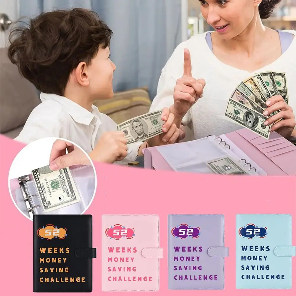 

Portable 52 Weeks Envelope Challenge Binder Money Organizer System Leather Savings Book Loose-Leaf