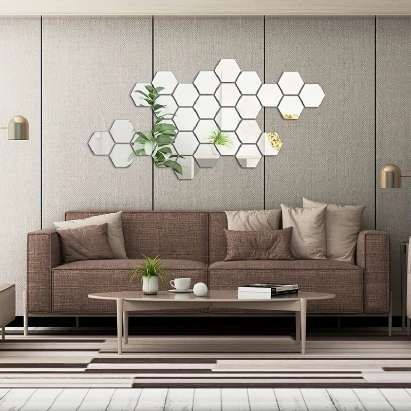 3D Mirror Wall Sticker Hexagon Acrylic Self Adhesive Mosaic Tile Decals Removable Wall Sticker DIY Home Decor Art Mirror 10pcs