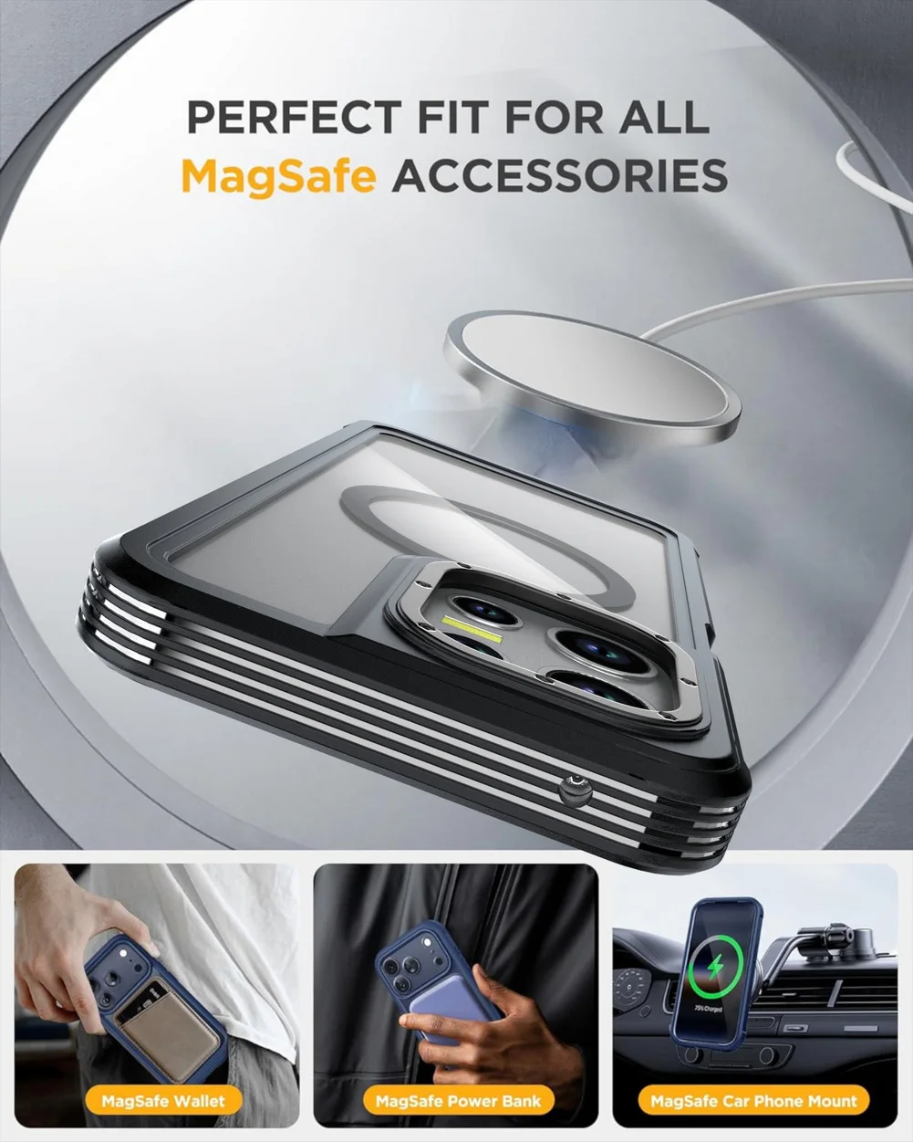 Military Grade Magnetic Case with Built-in Kickstand & Belt Clip Cover