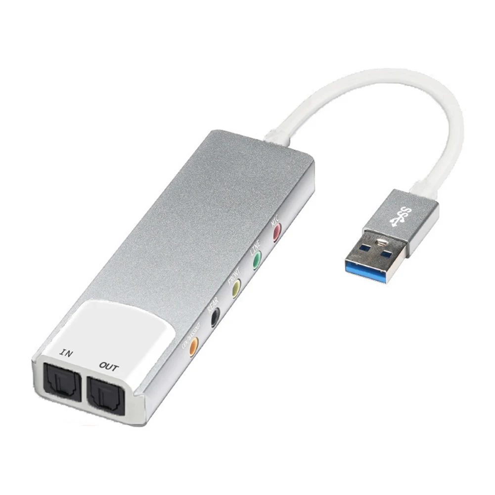 USB 사운드 카드 알루미늄 합금 USB 오디오 어댑터 AC-3 DTS 헤드폰 어댑터 사운드 카드 7.1 5.1 채널 광학 노트북 데스크탑용