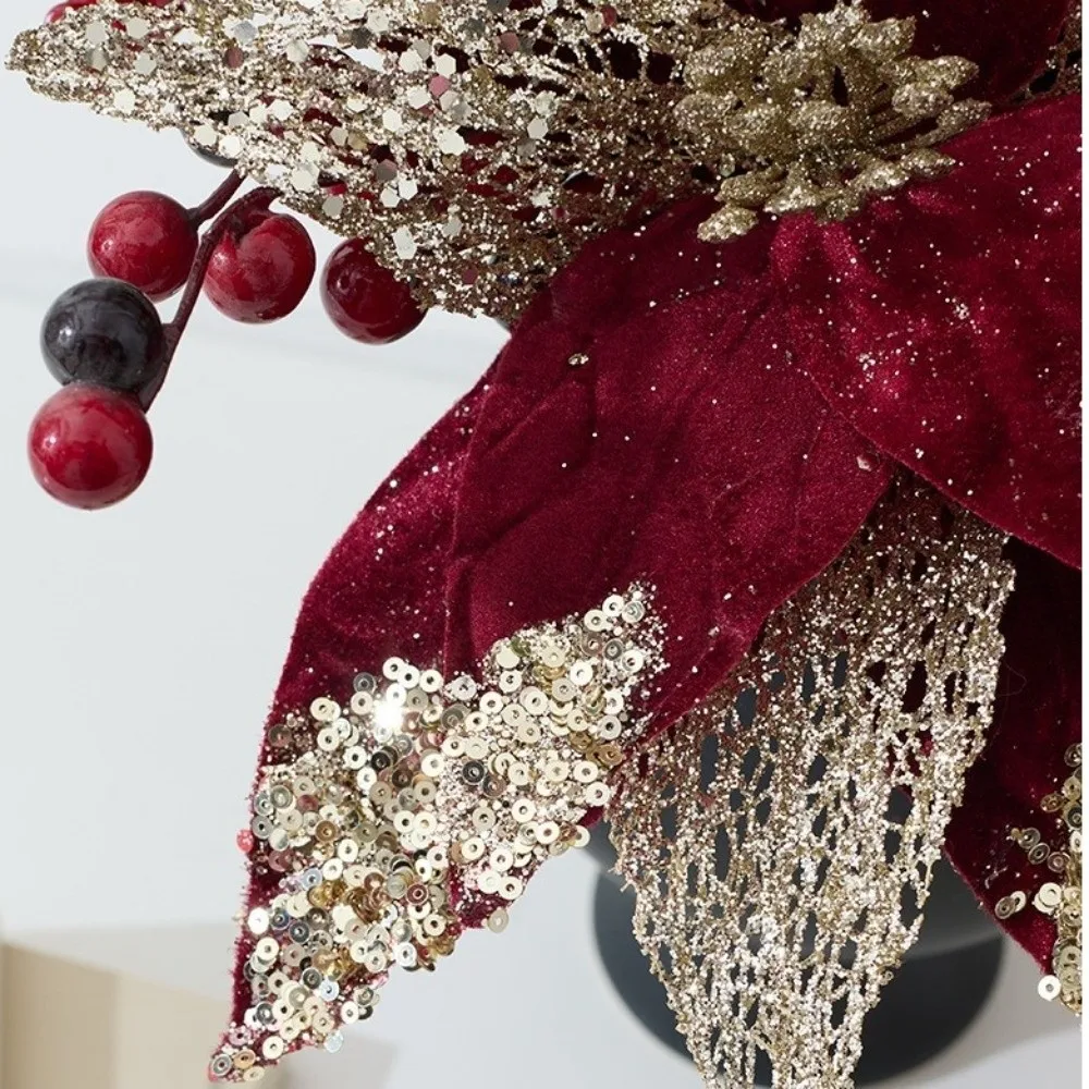 Artificial Poinsettia Flower Sequins Glitter Simulation Flowers