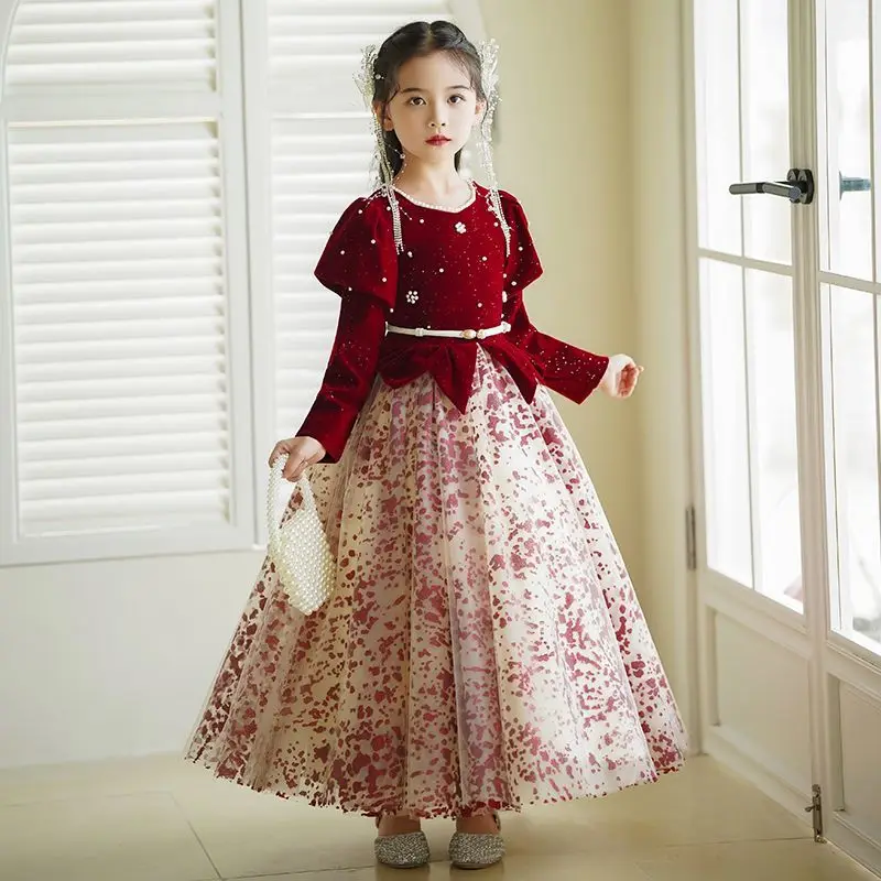 

Girls' dresses in autumn and winter new flower girl wedding luxury niche host high-end foreign princess dress.