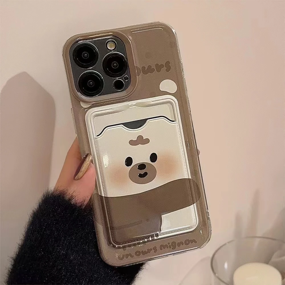 thumbnail image 1 of Cute Cartoon 3D Scarf Bear Duck TPU Card Bag Case For iphone 15 14 13 12 11 Pro Max X XR XS Max 7 14 15 Plus Shockproof Cover, 1 of 4