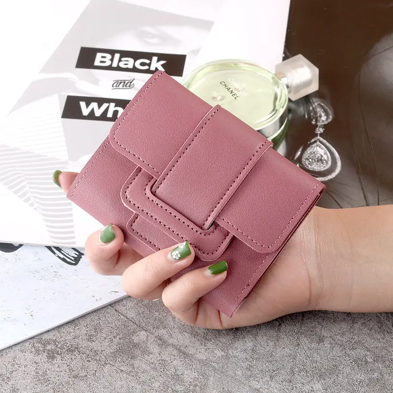 2023 Wallet Women Lady Short Women Wallets Red Color Mini Money Purses  Small Fold PU Leather Female Coin Purse Card Holder