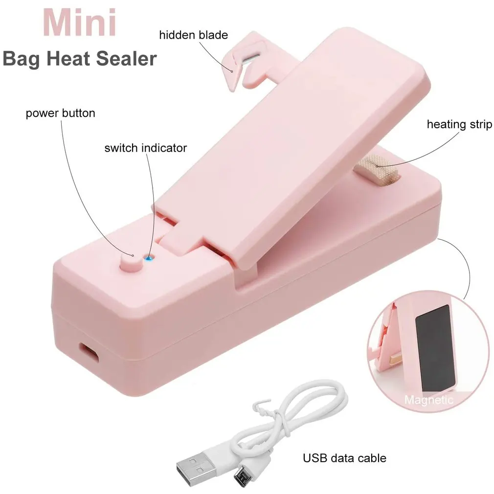 Mini Sealer,Plastic Bag Sealer Mini 2 IN 1 USB Chargable Bag Sealer Heat Sealers With Cutter Knife Rechargeable Portable Sealer For Plastic Bag Food Storage