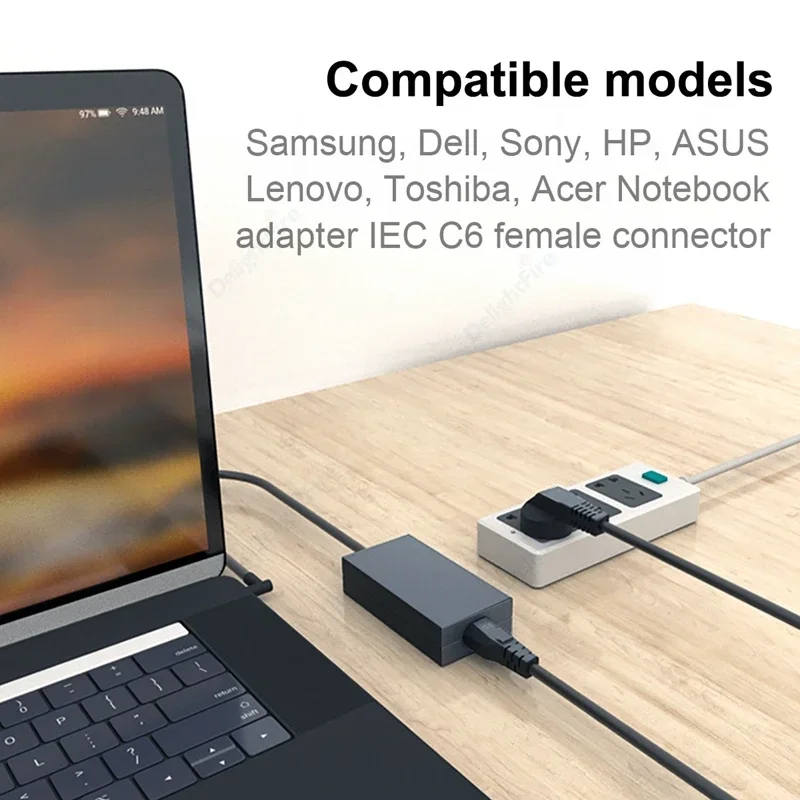 Universal EU Plug Power Cable with IEC C5 C13 Adapter Extension Cord