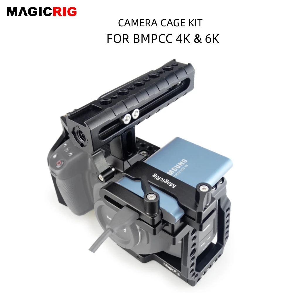 Magicrig Bmpcc 4K & 6K Gabbia Per Fotocamera Con Maniglia Nato + Supporto Ssd T5 Per Blackmagic Pocket Cinema Camera Bmpcc 4K / Bmpcc 6K