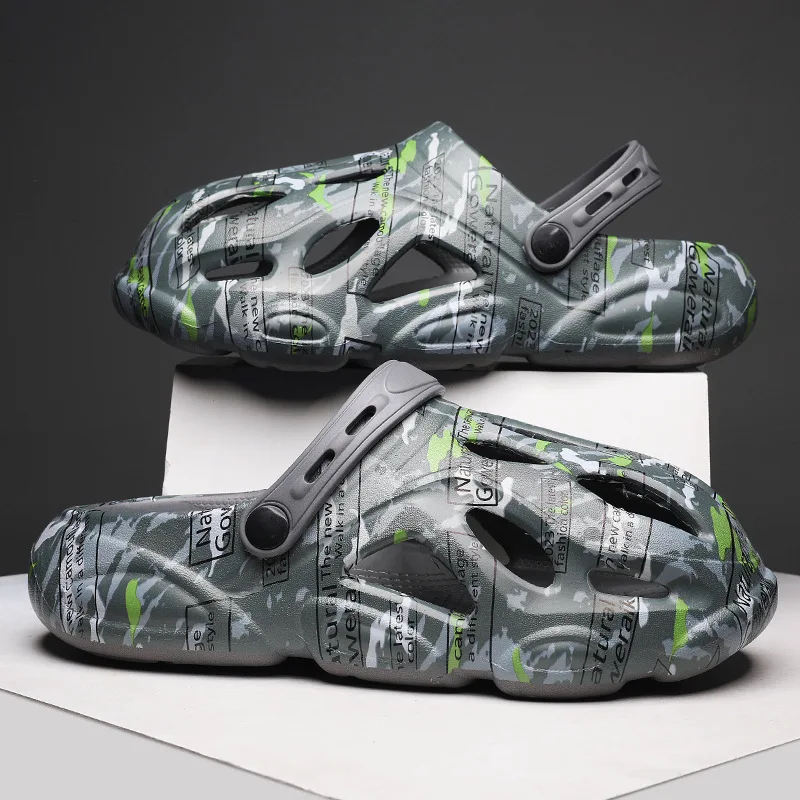 portable new summer shoes sandal man's soft casual graffiti two ways to wear beach
