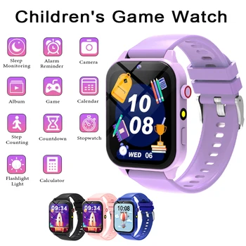 Smartwatch Giochi per bambini Orologio Schermo da 1,83 pollici Monitor del sonno Fotocamera Sveglia Bracciale per bambini per regali per ragazzi e ragazze