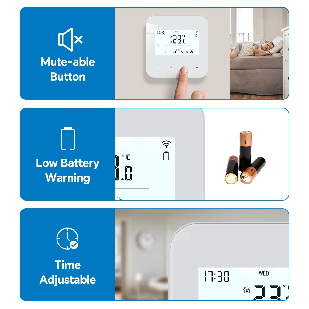 Smart WiFi Gas Boiler Thermostat Daily Programmable Heating/Cooling Battery Powe