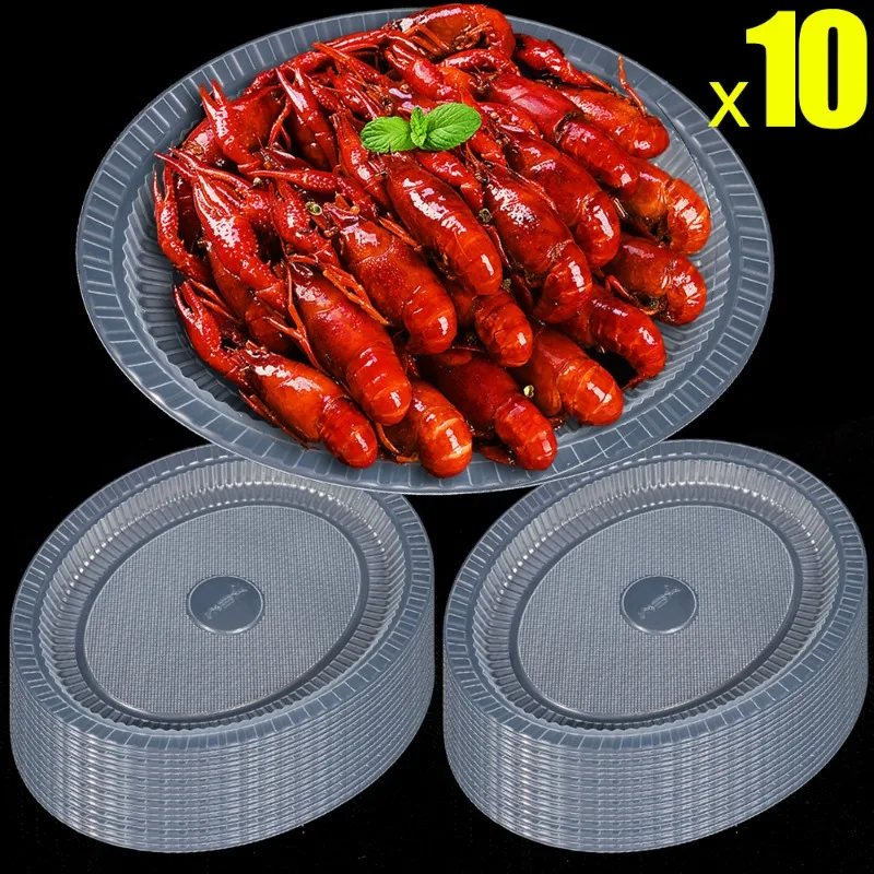 10PCS Disposable Dinner Plates Clear Plastic Trays Heavy Duty Fruit Salad Plates Transparent Dessert Small Cake Plate For Party