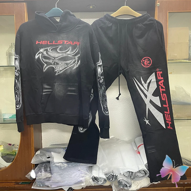 

Зимние толстовки Hellstar, спортивный костюм 1:1, качественный винтажный уличный портрет граффити с пламенем, Повседневная Толстовка большого размера для мужчин и женщин