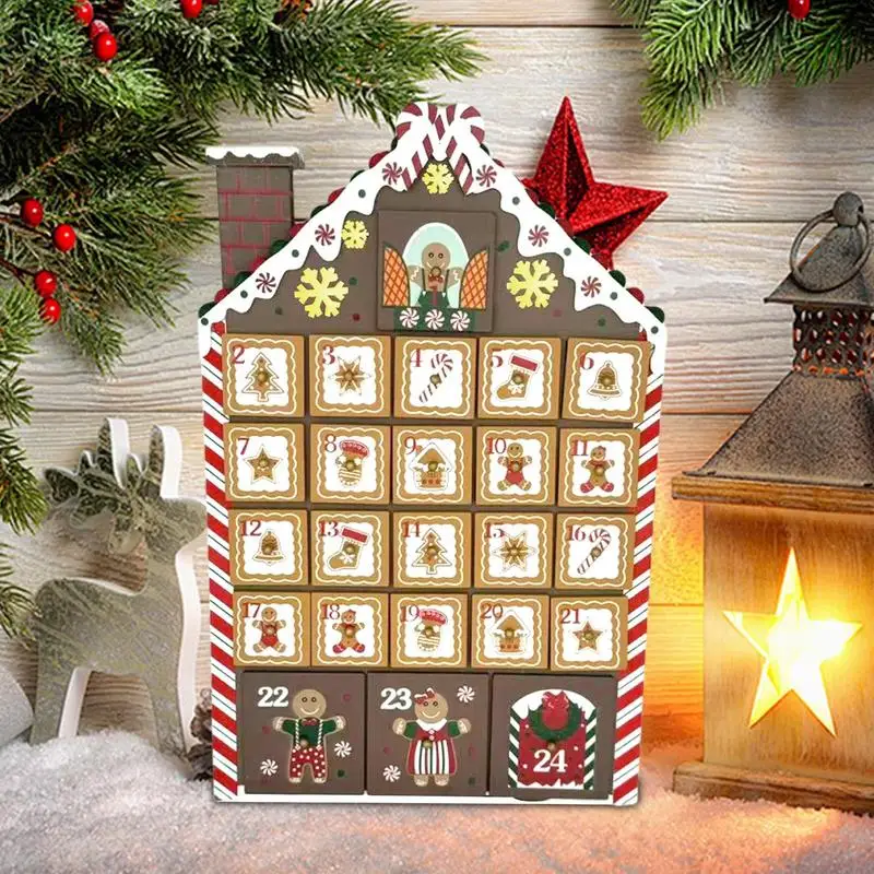 Christmas Wooden Calendar Advent Reusable house Advent Calendars With Built-in Led Light Wood Fidget Countdown Calendar