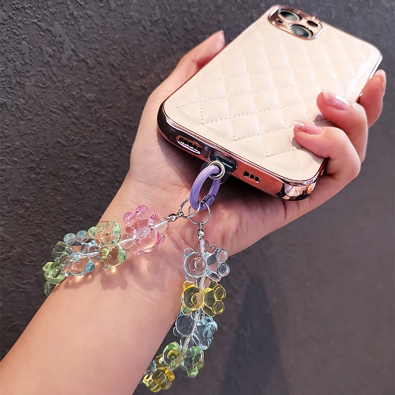 Personality Hand-beaded Wrist Bear Pendant Mobile Phone Lanyard Ins Net Red Hand-held Chain Pendant Women&s Phone Antilost Sling