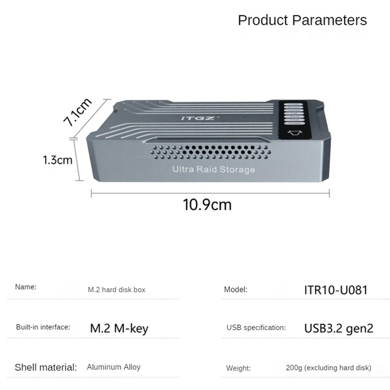 ITGZ M.2 NVME SSD RAID   HDD ָ Ʈ ̽ ϵ ũ ڽ   ϵ ̺ Ŭ TYPE-C, USB3.2, GEN2X2, 20Gbps