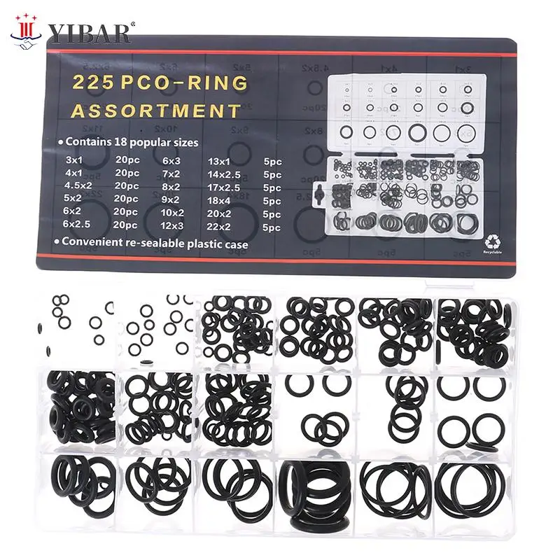 

225Pcs Seal O-ring R134a Air Conditioning Rubber Washer Assortment Box Set