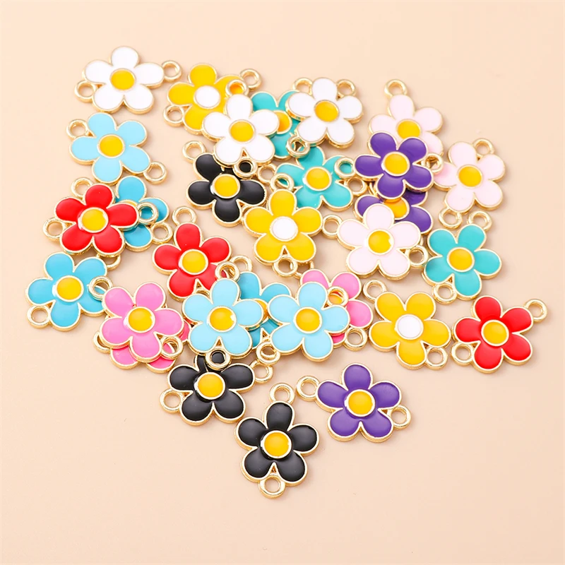 20pcs 귀여운 다채로운 에나멜 꽃 참 장식품 쥬얼리 만들기용 커넥터 팔찌 목걸이 귀걸이 수제 DIY 공예 용품