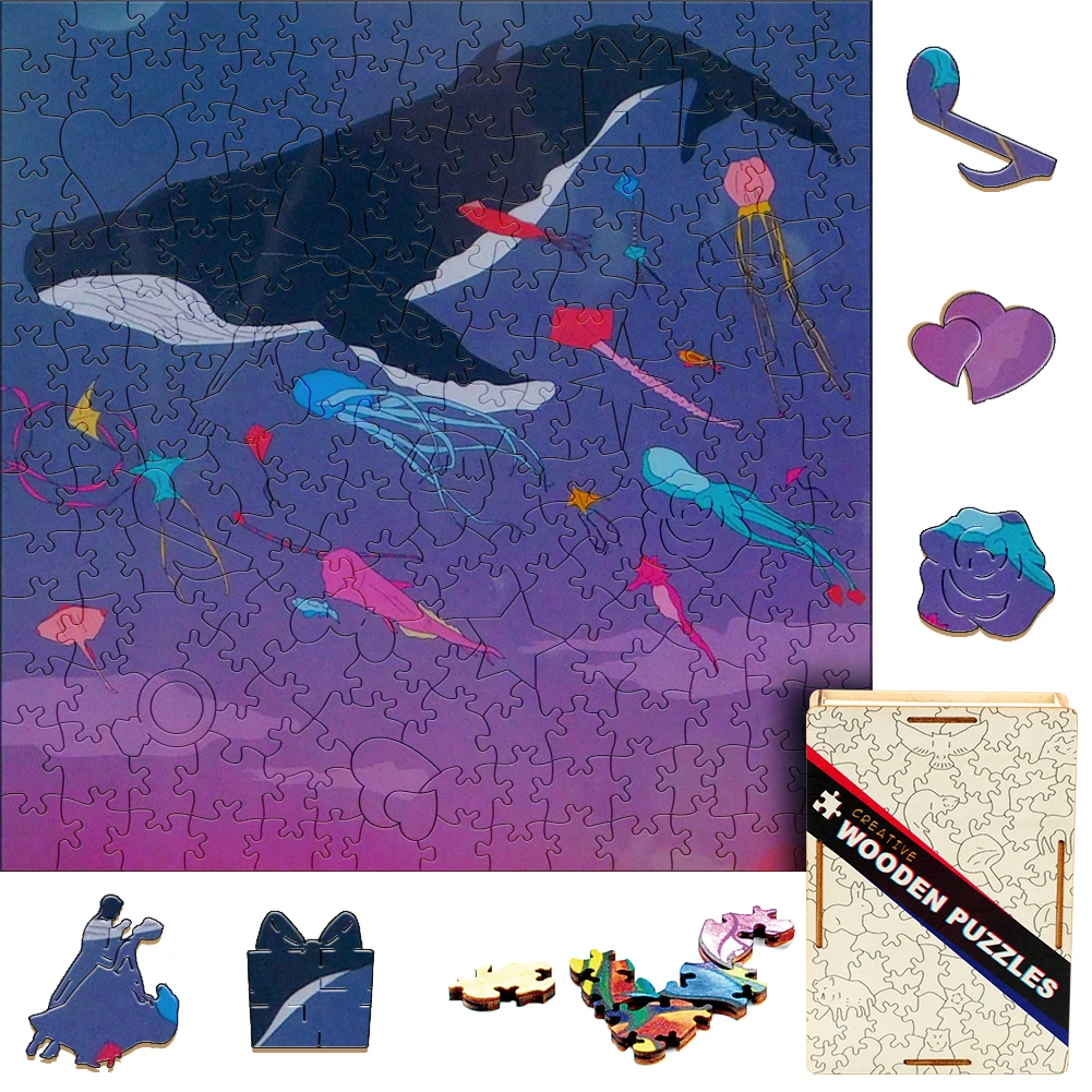 Whale Wooden Jigsaw Puzzles For Kids Toys Animal Wood Puzzle For Adults Toy Montessori Puzzle Games Children's Birthday Gift