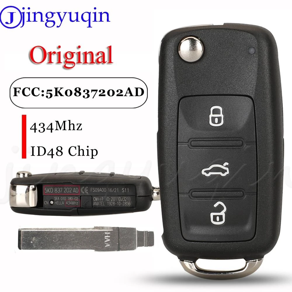 

Оригинальный смартфон Jingyuqin 5K0837202AD, 434 МГц, ID48 для VW Golf 6 Beetle Caddy Eos Scirocco Polo Tiguan Touran